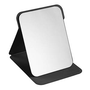 Дзеркало настільне косметичне розкладне з підставкою висота 17 см ширина 11 см у чорному кольорі екошкіра