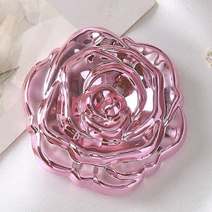 Дзеркало косметичне кругле розкладне двостороннє трояндочка в рожевому кольорі висота 6.5 см ширина 6.5 см