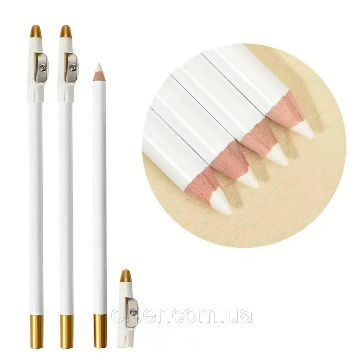 Розміточний олівець для косметології (білий) з ковпачком-точилкою