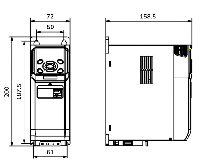 Частотный преобразователь (частотник) серии MV810 - питание от однофазной сети 220 В - для управления трёхфазными асинхронными двигателями мощностью 0,4 кВт, производства компании Megmeet (Китай)