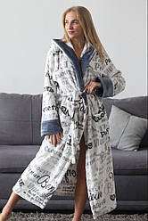 М'який довгий жіночий халат на запах з капюшоном і кишенями Xmd21