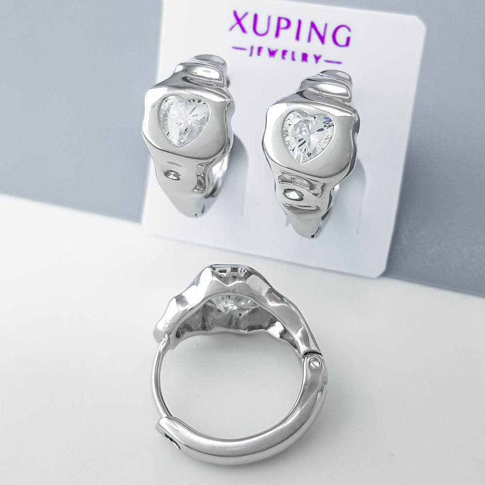Сережки Фігурні Серця зі вставкою цирконію, медсталь Xuping, родій, фото 1