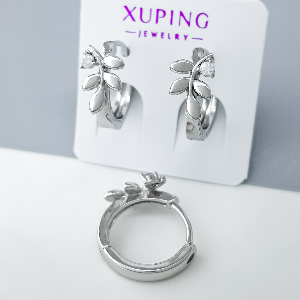 Сережки Сріблясті Гілочки з цирконієм медсплав Xuping, родій, фото 1
