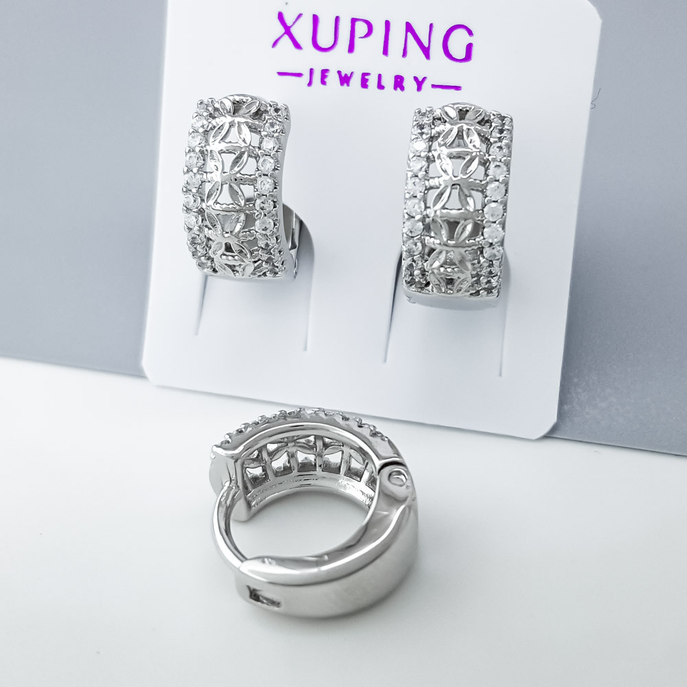 Сережки Ажурні з доріжками каменів, медсталь Xuping, родій, фото 1