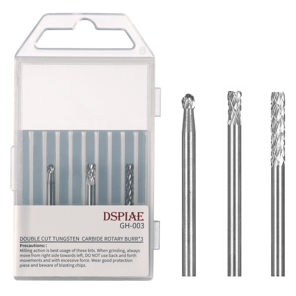 Набір шліфувальних головок DSPIAE GH-003 (3pcs), з вольфрамової сталі, хвостовик Ø3мм, фото 1