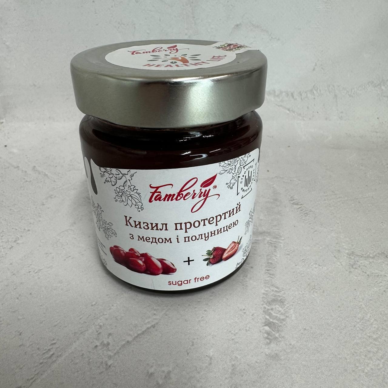 Кизил протертий з медом та полуницею 240г