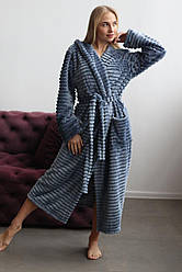 Жіночий довгий халат шарпей на запах з капюшоном та кишенями Xmd25