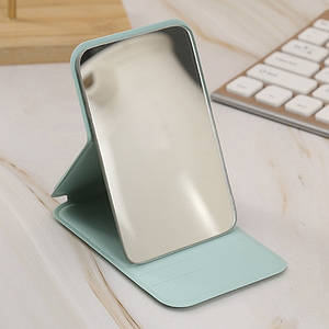 Дзеркало прямокутної форми розкладне одностороннє м'ятного кольору з екошкіри висота 11 см ширина 7 см