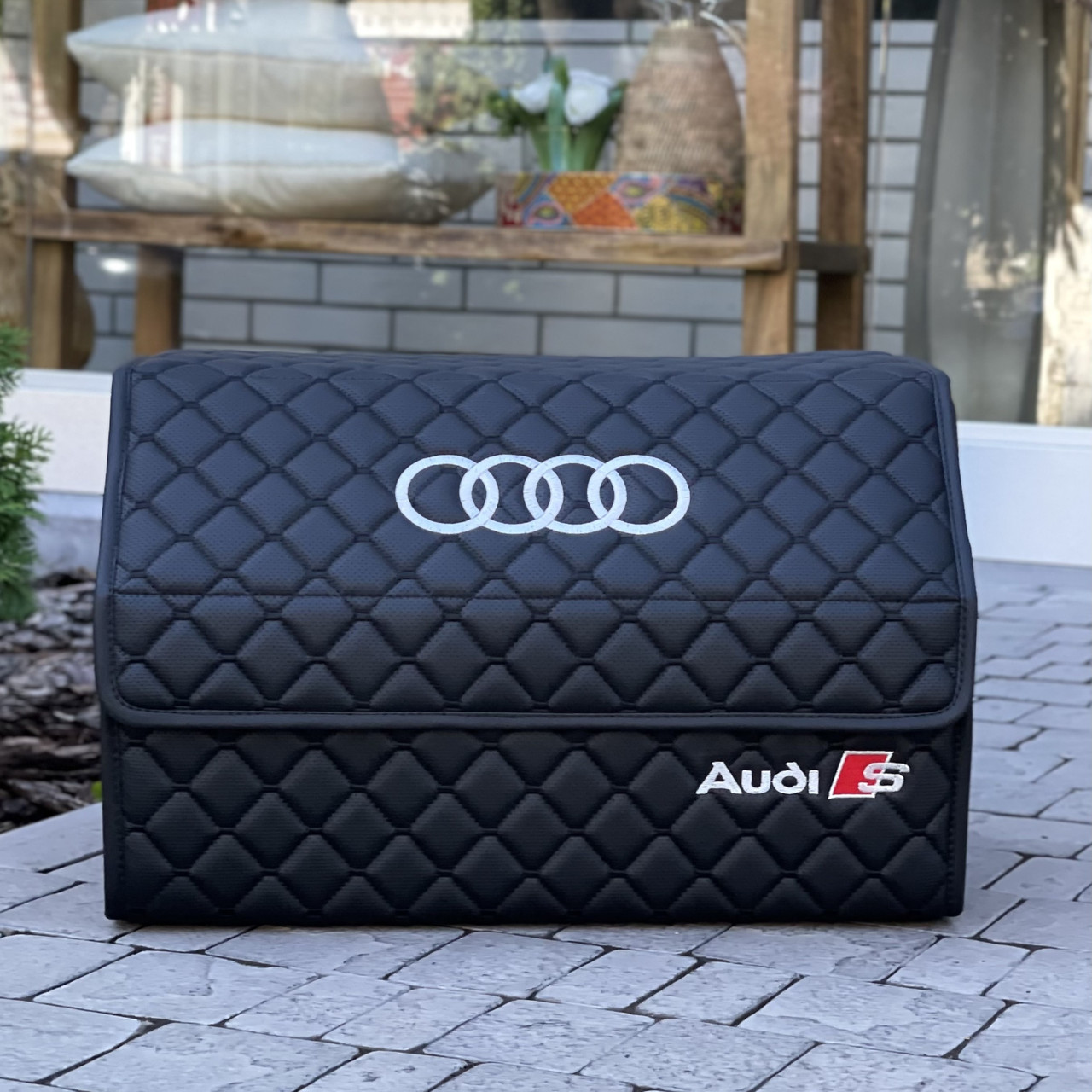 Органайзер у багажник на магніті з вишивкою Audi S, чорний, 50 см, автомобільний органайзер в авто, фото 1