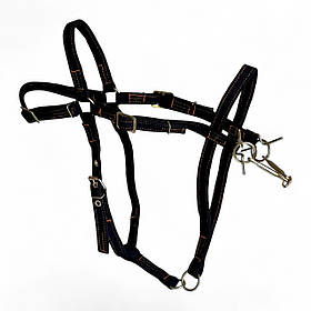 Вуздечка брезентова для коня західного типу Horse Stall прошита чорна. Вуздечка-кантер для коней з трензелем.