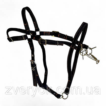 Вуздечка брезентова для коня західного типу Horse Stall прошита чорна. Вуздечка-кантер для коней з трензелем., фото 1