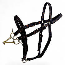 Вуздечка брезентова для коня західного типу Horse Stall прошита чорна. Вуздечка-кантер для коней з трензелем., фото 2