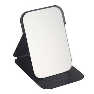 Зеркало прямоугольной формы раскладное одностороннее черного цвета из эко кожи высота 11 см ширина 7 см