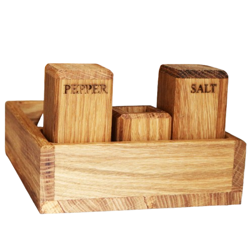 Набір д/спецій дерев'яний “Зе Паб” дуб (сіль,перець,зубоч.,серв.,підставка)