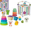 Набір для раннього розвитку 6 в 1 з пірамідкою та кубиками  Розвивальний куб і пірамідка з резинками з пальчиковим театром, фото 3