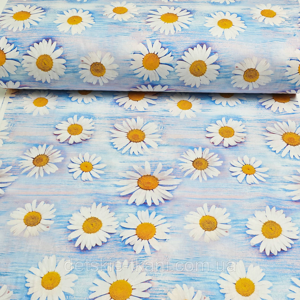 Ранфорс digital з цифровим друком 5D "Ромашки на блакитному текстурному тлі", №5732, фото 1