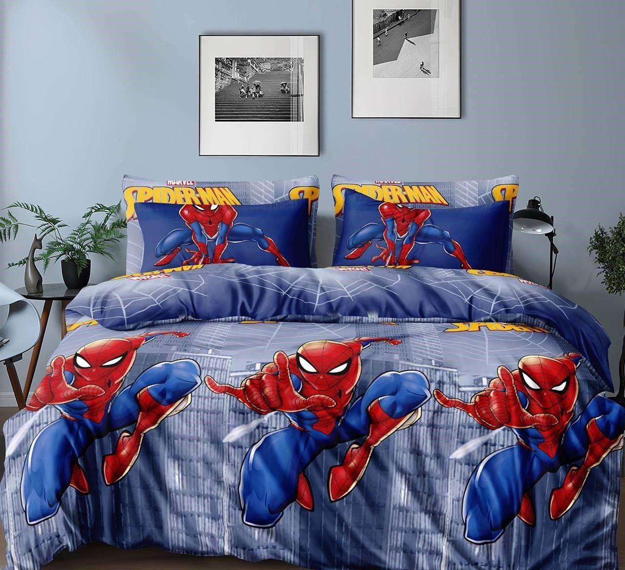 Комплект полуторної бавовняної постільної білизни зі Спайдерменом/поживна білизна для хлопчика, фото 1