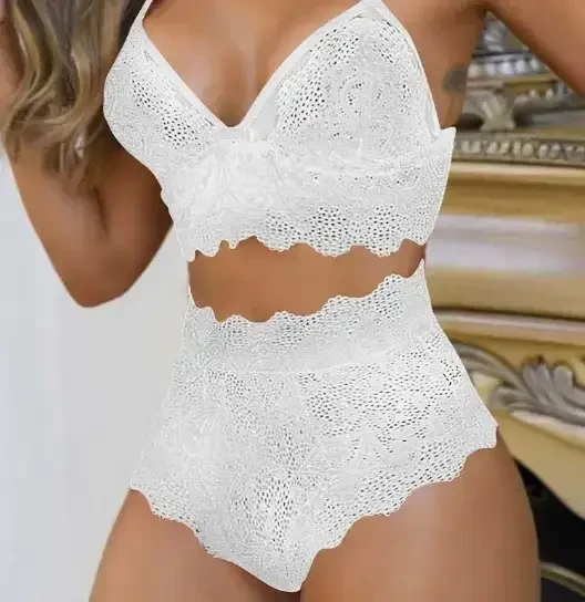 Білий жіночий комплект білизни ліф без кісточок та трусики на шнурівці, фото 1