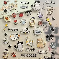 Стікери для нігтів з котиками 3D наліпки манікюрні, набір 80×105 мм