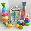 Набір для раннього розвитку 6 в 1 з пірамідкою та кубиками  Розвивальний куб і пірамідка з резинками з пальчиковим театром, фото 4