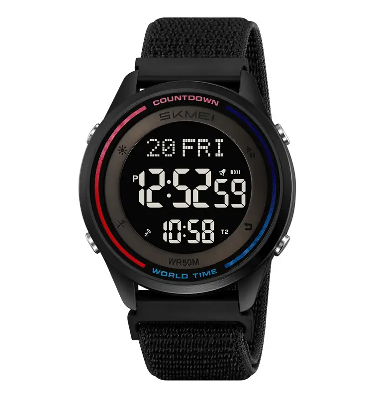 Годинник чоловічий наручний спортивний Skmei 2412 з нейлоновим ремінцем на липучці (Чорний), фото 1