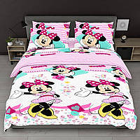 Комплект полуторної бавовняної постільної білизни Бязь Голд із Мінні Маус