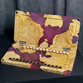 Нарди ручної роботи з натурального дерева та епоксидної смоли 50*50 см