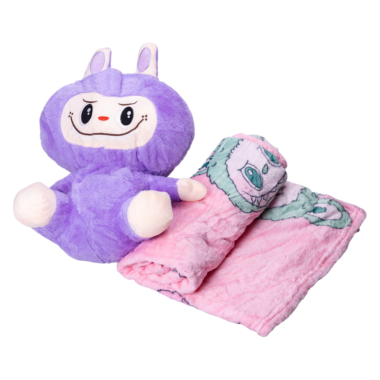 М'яка іграшка-плед подушка 3 в 1 Лабубу 50 см Labubu дитячий на подарунок, плюшева обіймашка ковдра затишний комплект, фото 1