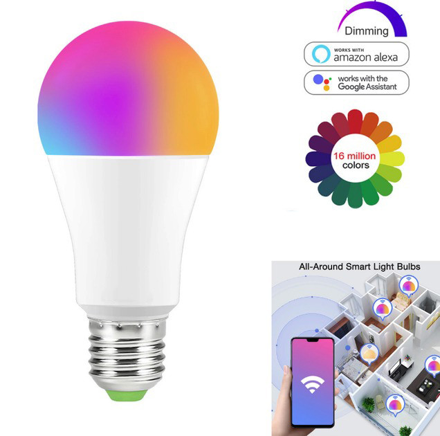 RGB + CCT лампа Tuya E27, WIFI, різнокольорова лампочка для дому, розумна смарт світлодіодна лампочка, фото 1