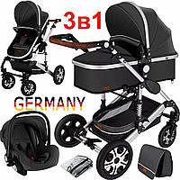 Детская коляска с автокреслом 3в1 KESSER 94 x 64 x 119 см темно-серый с серебряным Германия