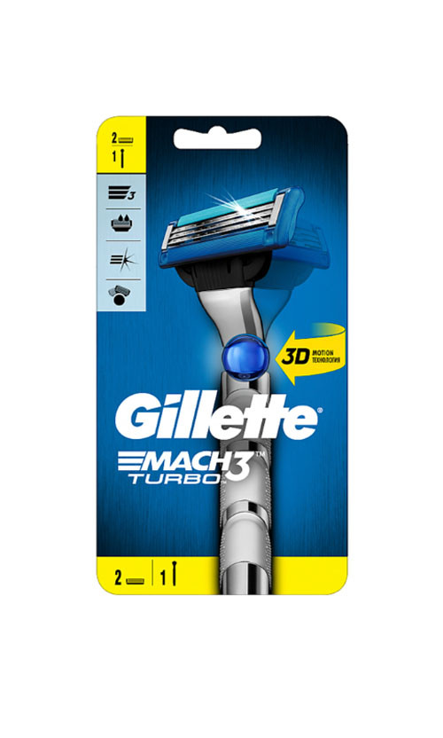 Gillette Станок для гоління чоловічий (Бритва) Mach3 Turbo - 2 касети, фото 1