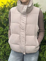 Жилетка жіноча стильна бежева на сінтепоні 42-44, 44-46 Жіноча жилетка безрукавка стьобана без капюшона