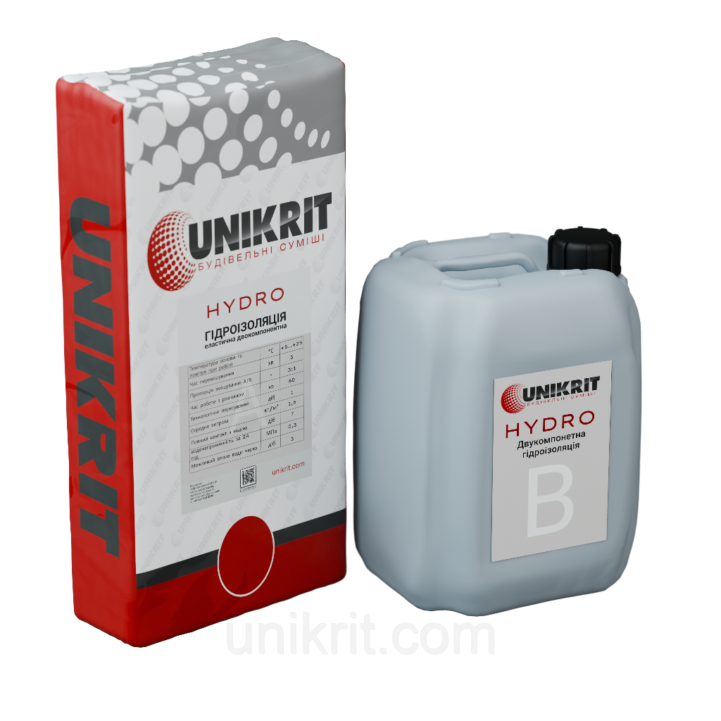 Гідроізоляція двокомпонентна акрил-цементна UNIKRIT HYDRO, фото 1