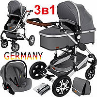Дитячий візочок з автокріслом 3в1 KESSER 94 x 64 x 119 см сірий з срібним Німеччина