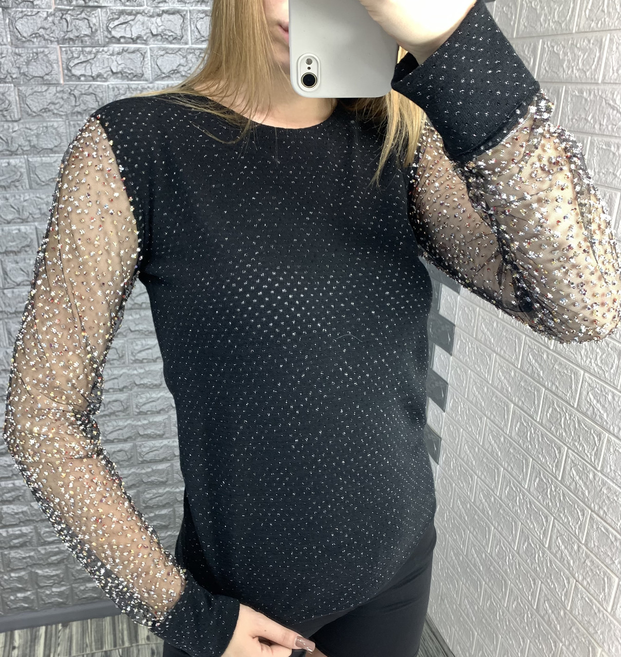 Стильна кофта з блискітками на рукавах, фото 1