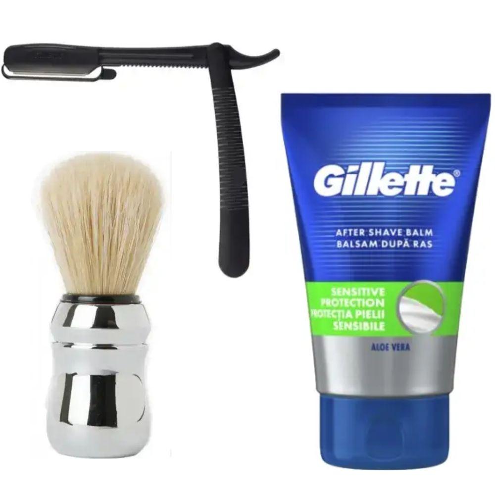 Одноразова небезпечна бритва Gillette Premium Platinum Blades + помазок Proraso + бальзам після гоління Gillette Sensitive, фото 1