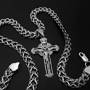 Срібна цепочка з хрестиком чоловіча подвійний струмок. Срібний хрестик і ланцюжок струмочок срібло. 55 см