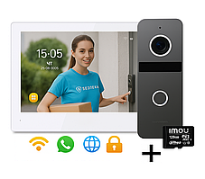 Комплект гібридного відеодомофона NL ALPHA + SOLO FHD, з 8-дюймовим дисплеєм, Wi-Fi та відеопанеллю 2 МП+карта пам'яті на 128 ГБ у