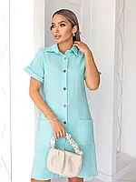 Женское платье с двумя карманами и короткими рукавами