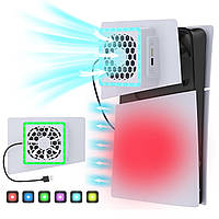 Вентилятор Aukuoy для PS5 Slim охолоджувальна станція з RGB підсвічуванням білий 3 швидкості USB порти