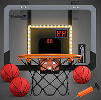 Міні-баскетбольне кільце ExploreMore з електронним табло 38х27 см для дверей 3 м'ячі чорне