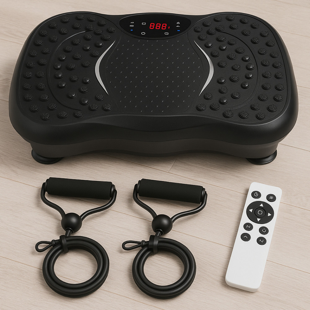 Віброплатформа для тренувань з 2 еспандерами + пульт, до 120кг TS-5513 / Вібротренажер для схуднення, фото 1