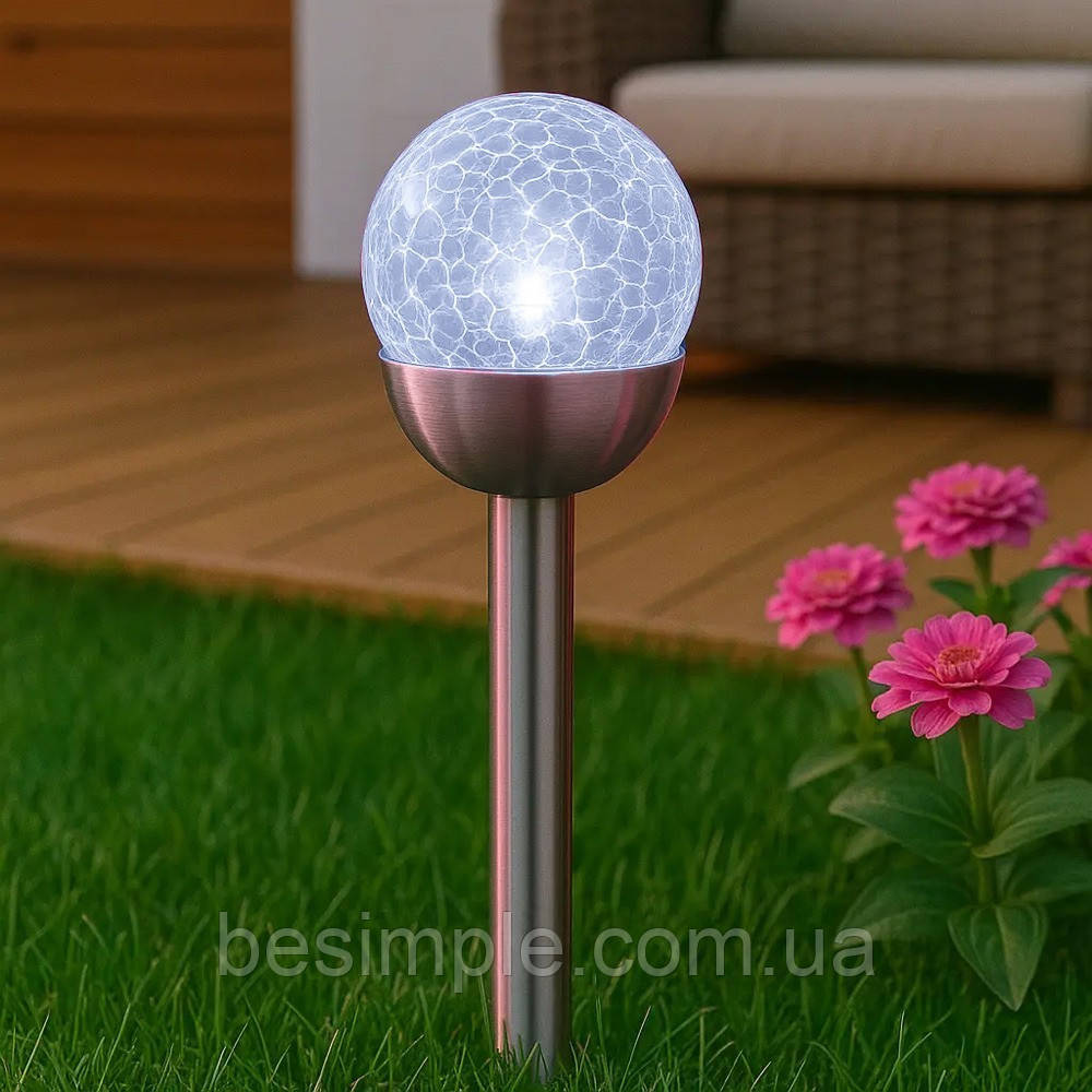 Садовий ліхтар на сонячні батареї "Шар" 25 см, 1 шт / Вуличний LED світильник для саду, фото 1