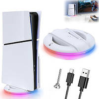 Док-станція IPEGA Vertical Stand для PS5 Slim біла з RGB підсвічуванням 14 режимів кріплення гвинтами