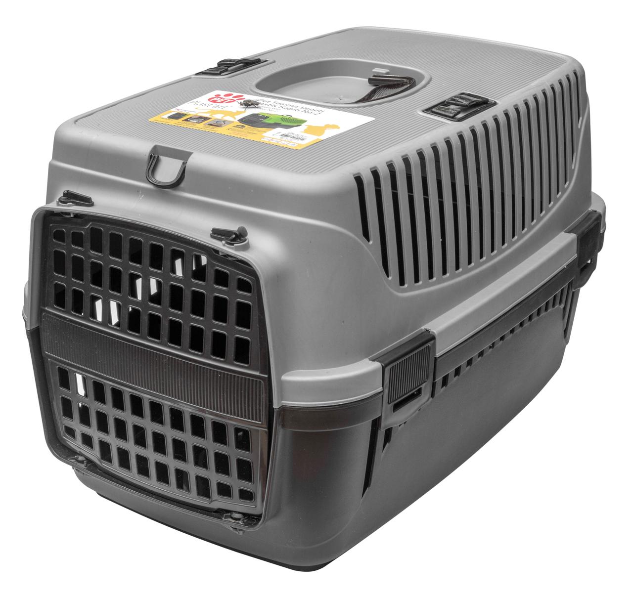 Кошик для перенесення тварин сіро-чорний №2 PT105 (Irak Plastik) 55*36.5*35 см