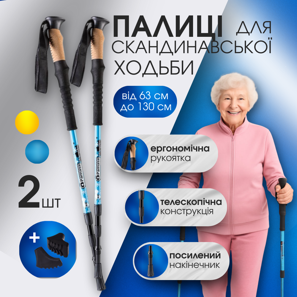 Трекінгові палиці регульовані телескопічні, палиці спортивні трирівненві Hechpro блакитні (8002EV), фото 1