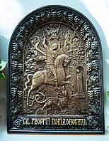 Икона резная из натурального дерева фигурная ясень ЧПУ "Икона Святого Георгия Победоносца"