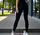 Чорні жіночі спортивні лосіни високий утягуючий пояс на крючках для фітнесу Легінси для бігу танців Батал, фото 2