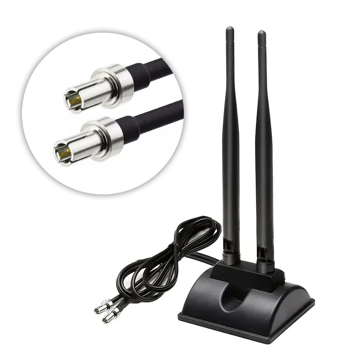Антена виносна спарена 4G/GSM/WiFi 2.4-5.8GHz 6dBi TS9, на підставці з магнітом, для роутера, модему, 3 метри, фото 1