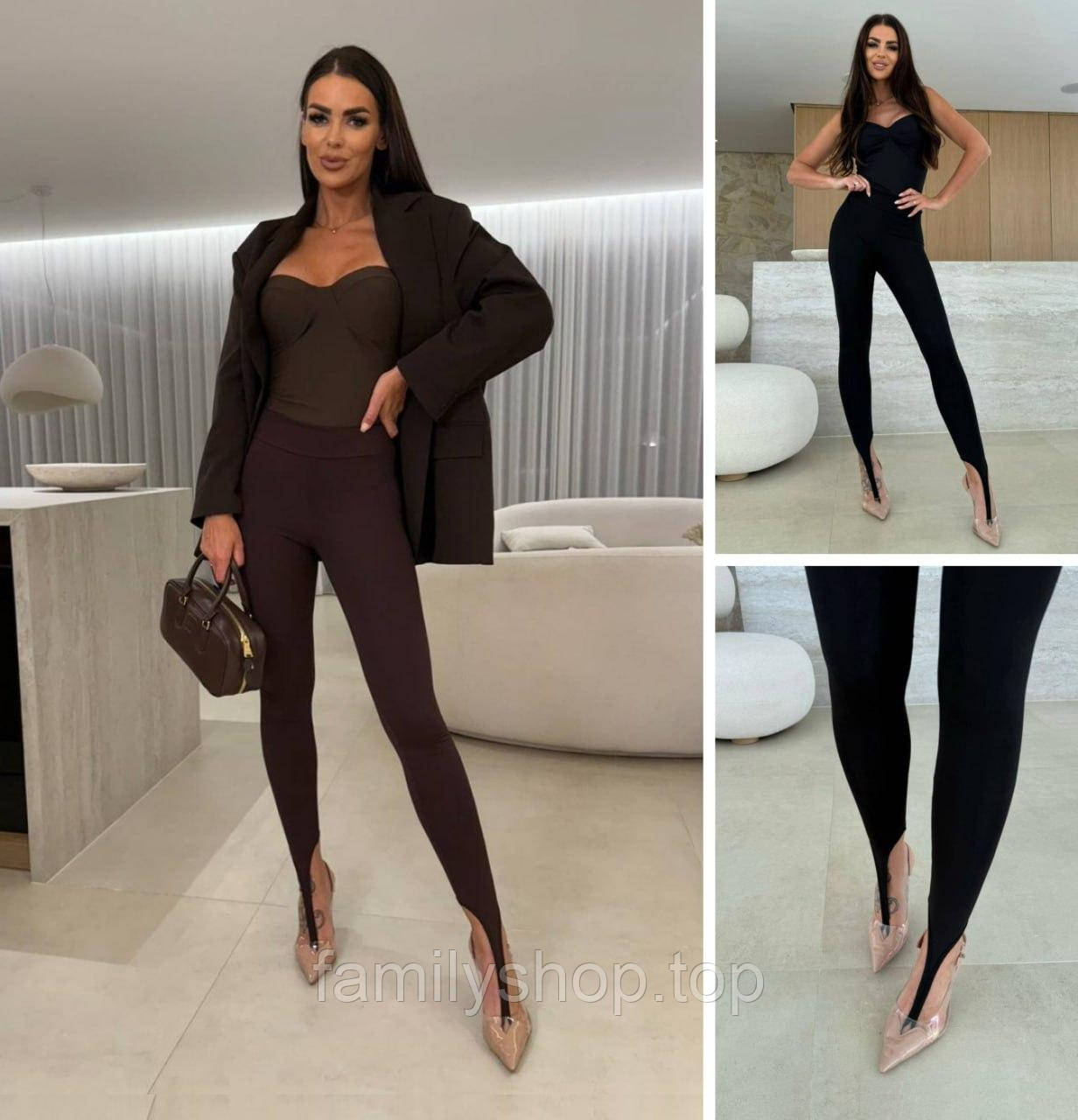 Утеплені жіночі лосини з високою талією із широким поясом мікродайвінг стильні зі штрипками через палець, фото 1